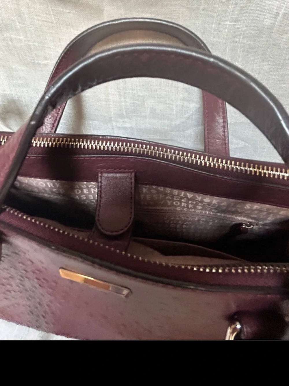 kate spade Deep Burgundy Leather Tote with Gold Plaque